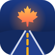 Learners Test Canada app icon: a maple leaf rising over a night road